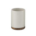 Round shape ceramic bathrooom accessories with wooden base cream color ceramic