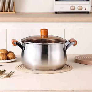 Quality Factory Two Layer Cook Food Steamer Pot 18/8 Stainless Steel Steamer Pot With Wooden Handle wholesale
