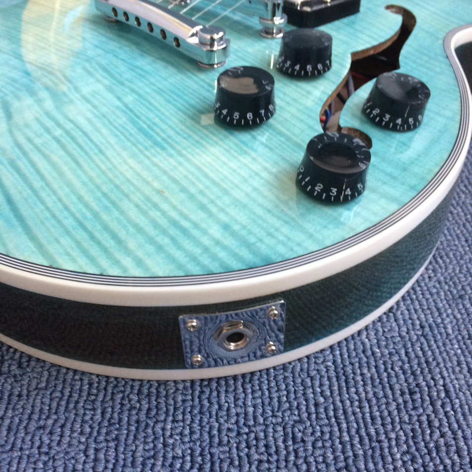 New style of custom guitar, double F holes,Flame Maple Top ,blue guitar