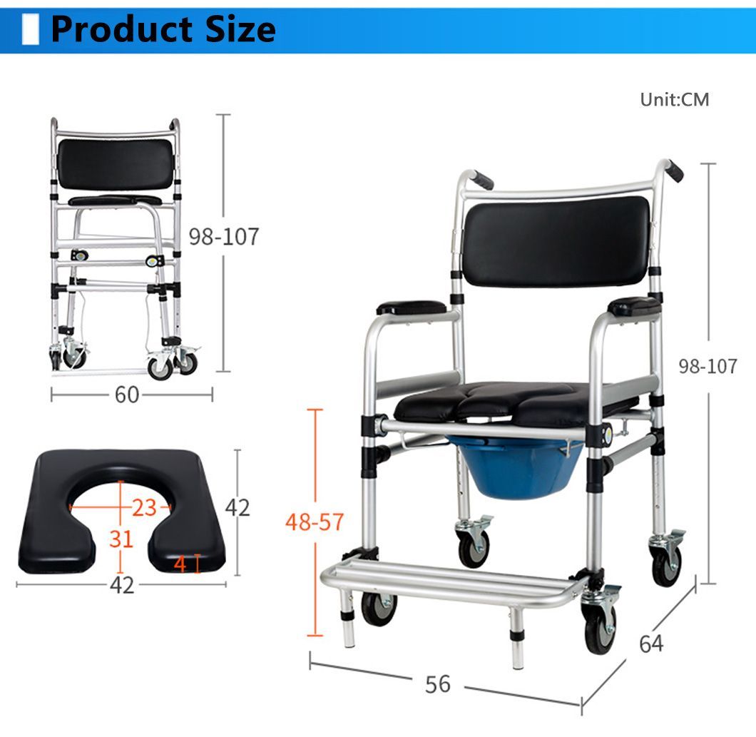 for Seniors, Heavy Duty Aluminum Toilet Wheelchair with Locking Wheels
