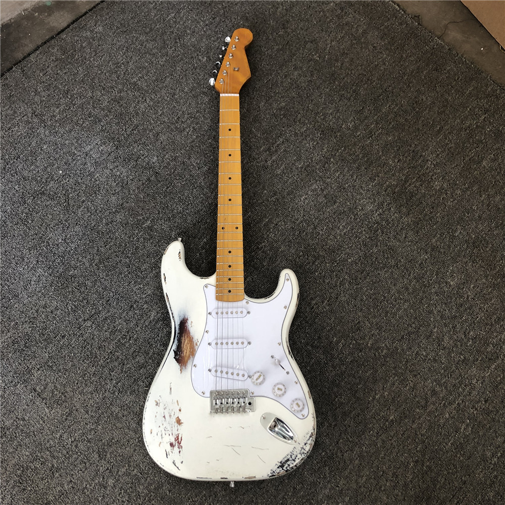 Custom handmade copy of old SRV ST electric guitar 100% handmade Beautiful white polychromatic electric guitar