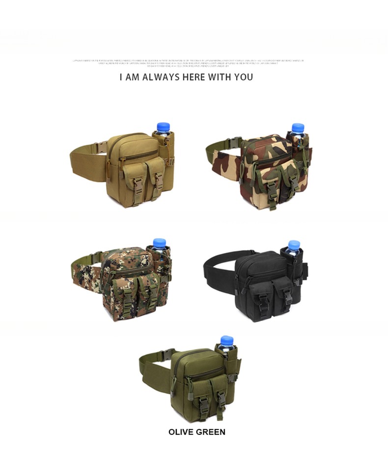 Barrel-shaped Water Bottle/Kettle Waist Bag Khaki Backpack for Outdoor Activities