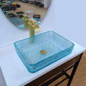 Quality 460mm Length Rectangular Vessel Sinks Glass Bathroom 330mm Width Water Blue Color wholesale
