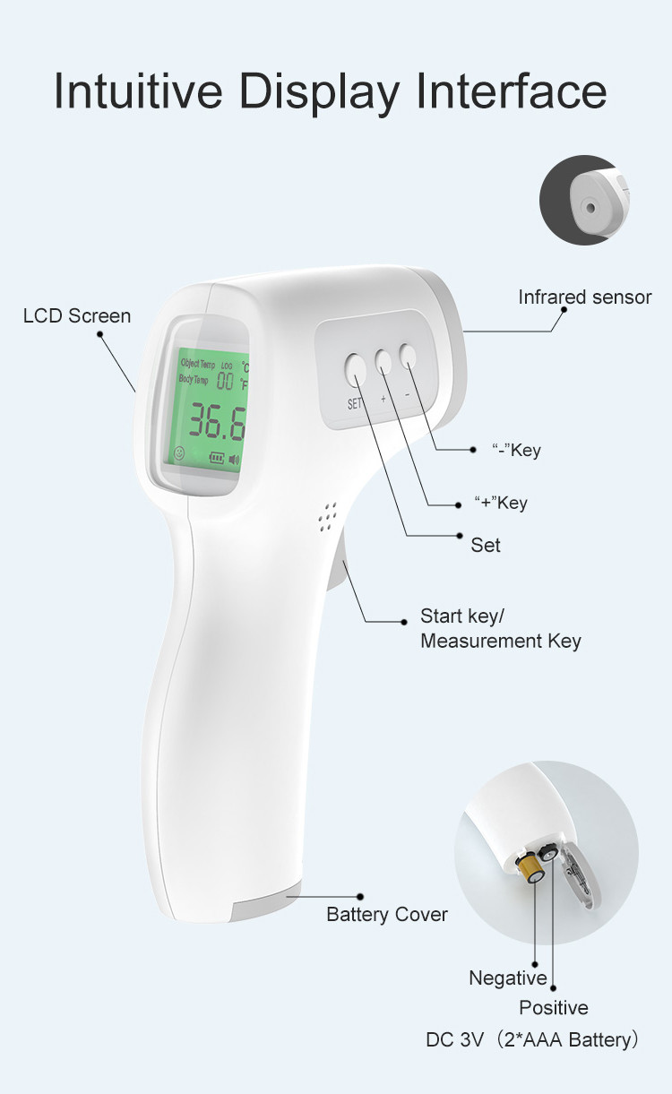 3.0V ISO13485 Forehead Non Contact Temperature Gun