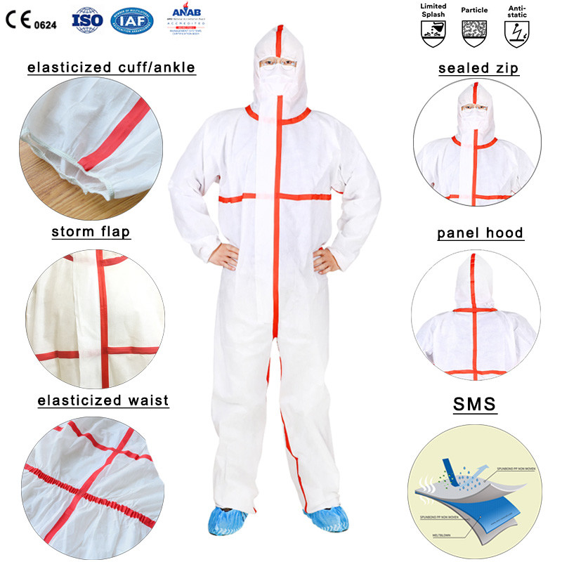 Non Woven Protective Sms Hazmat Suit Lightweight Insulated Taped Disposable Overalls For Asbestos Removal