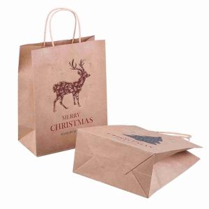 Quality ROHS Christmas Brown Paper Grocery Bags Bulk Paper Bags With Handles CMYK printing wholesale