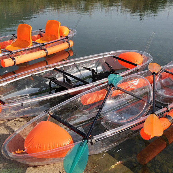 Sea Unobstructed Glass Bottom Canoes , Two Man Plastic Fishing Boats With Rudder