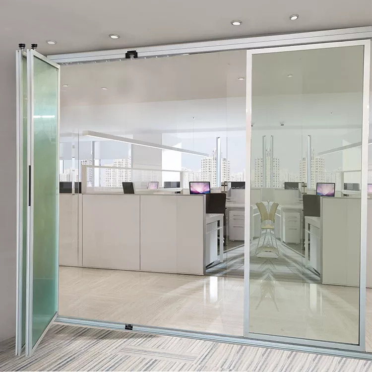 Aluminum Frameless Glass office Balcony Sliding Door Movable Partition Folding Wall