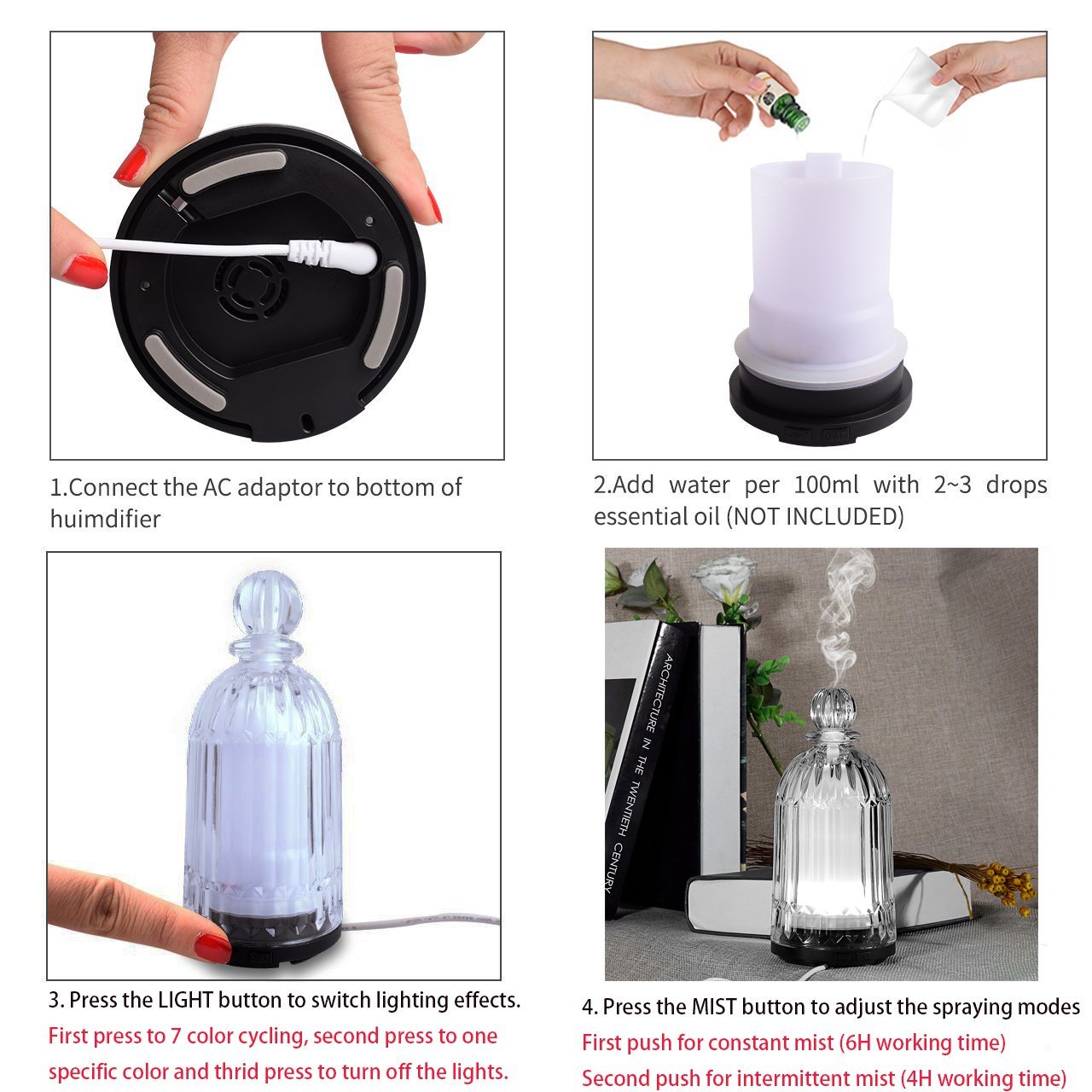 HOMEFISH OEM Dropshipping Multicolored 120ml Glass Humidifier Essential Oil Diffuseur Scent Diffuser Machine