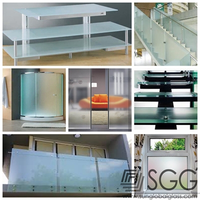 8mm/ 10mm/ 12mm thickness frosted tempered glass shower wall panels