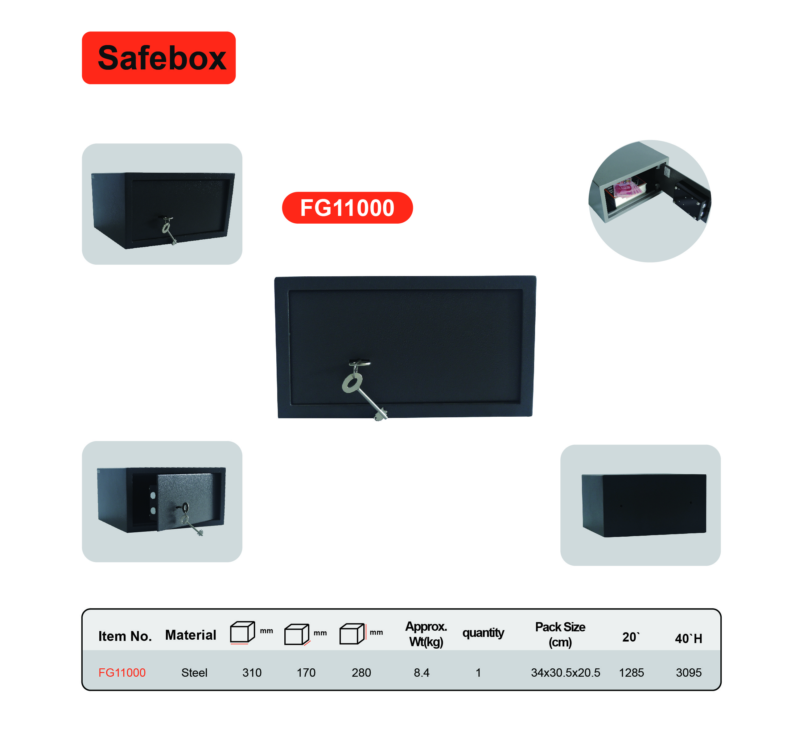 Heavy Duty Cash Safe Box 8.4kg Gray Black Document Safe Box