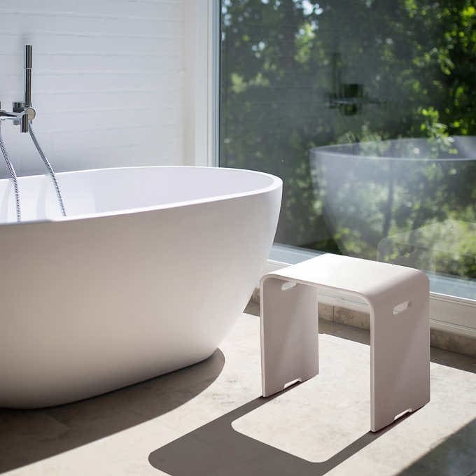 Solid Surface Stone Shower Stool Matte Or Glossy Surface Finishing
