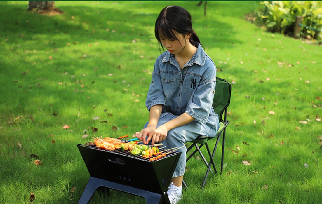Outdoor Portable Grill Charcoal Grills X Folding Grill BBQ for Camping Easily Cleaned