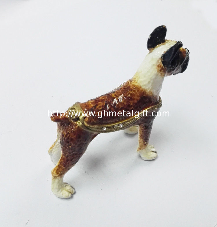 Fashion Metal Alloy Pewter Crystal Enamel Dog Trinket Jewelry Box