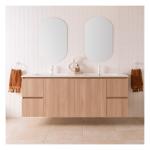 end Hotel Cherry Wood Bathroom Cabinet with Rock Slab Countertop and Double