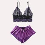 Mature Thin Sleepwear Silk Fabric Lace Bra Underwear Set Sexy Lingerie For Hot