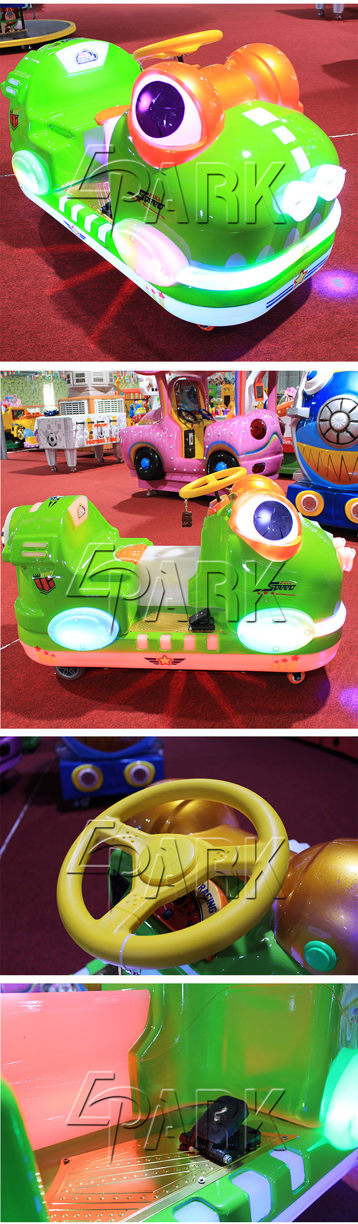Outdoor Playground Kids Ride On Car / Frog Battery Powered Bumper Cars With LED Light