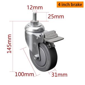 Quality Medium Duty Zinc Coating Industrial Caster Wheels 4 Inch 110kg Threaded TPE Caster wholesale