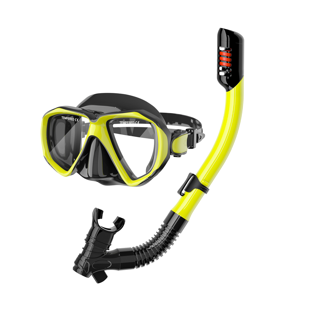 Dry Tube Diving Face Mask And Snorkel Equipment Black White