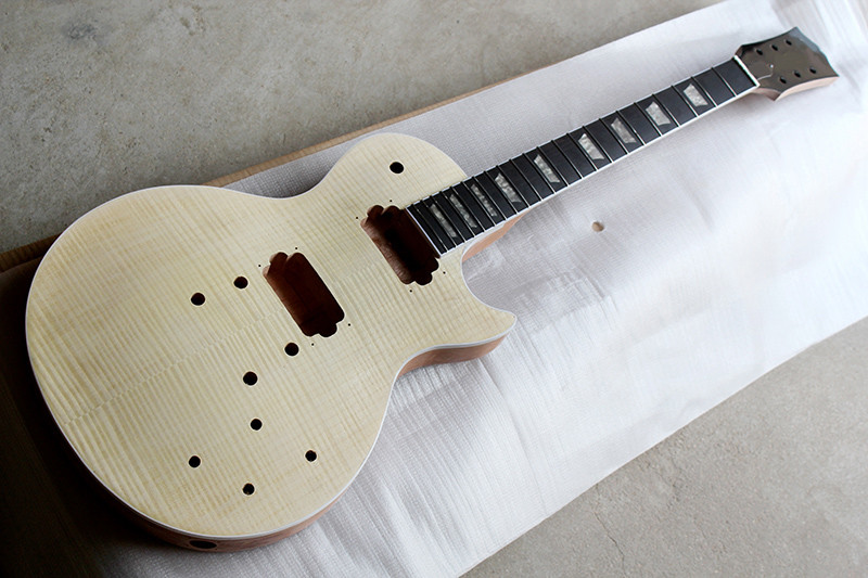 Custom LP Electric Guitar Kit(Parts) with Mahogany Body and Neck,Flame Maple Veneer,Carhrome Hardwes,DIY Guitar