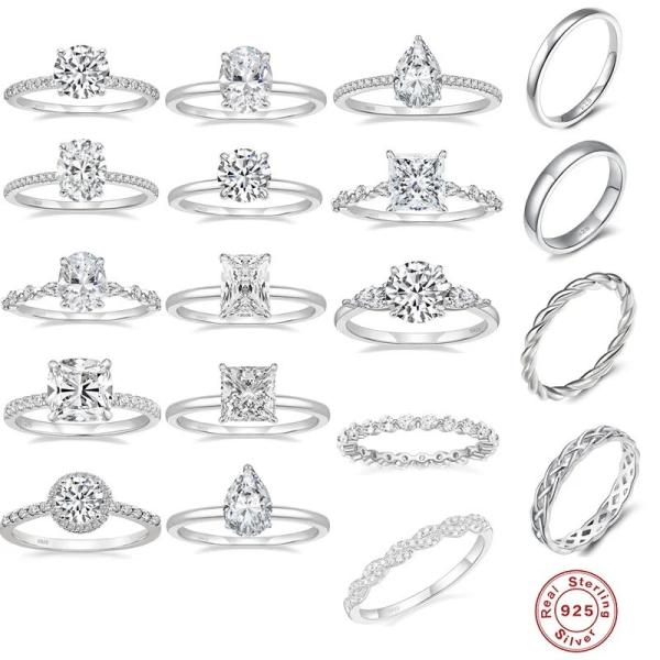 Eternity 925 Silver 2 Carat Moissanite Solitaire Ring Princess Cut Gold Plated