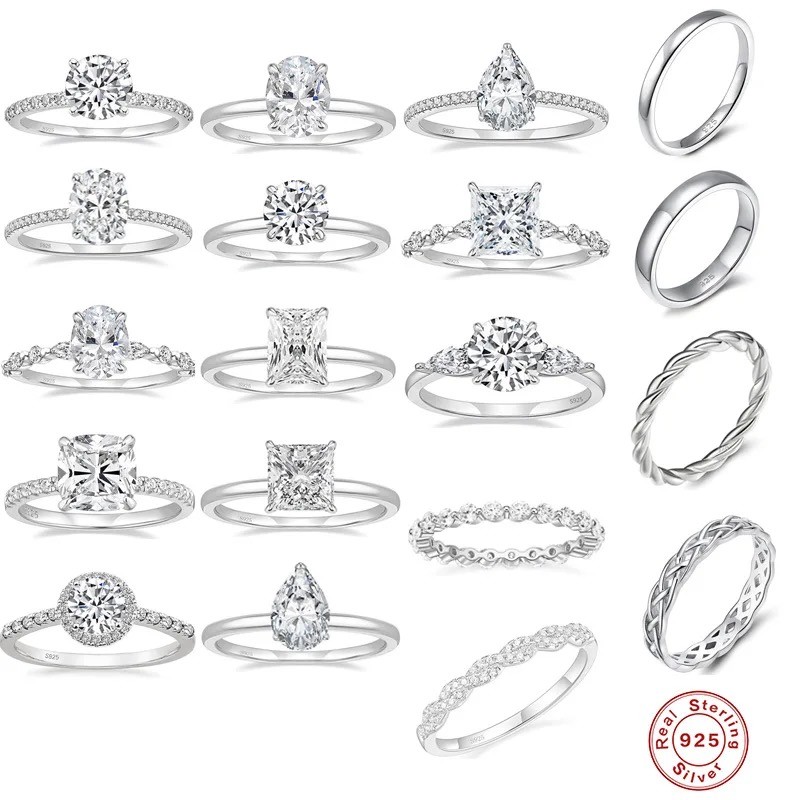 Eternity 925 Silver 2 Carat Moissanite Solitaire Ring Princess Cut Gold Plated Wedding Jewelry