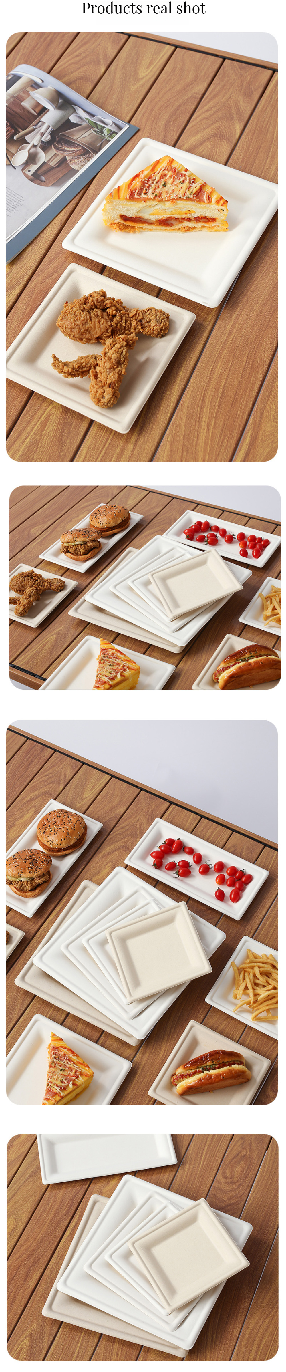 Natural Color Disposable Sugarcane Bagasse Paper Plates for Food With All Accessories