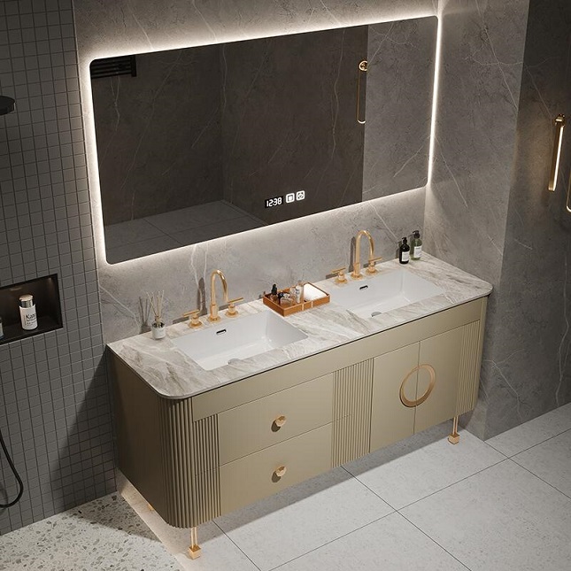 Environment Standard E1 Freestanding Wooden Waterproof Double Sink Bathroom Vanities