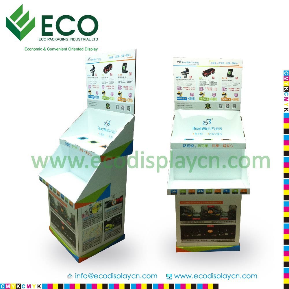 Two Shelves Folding Cardboard Floor Display With Separate Counter Display For Car Accessory