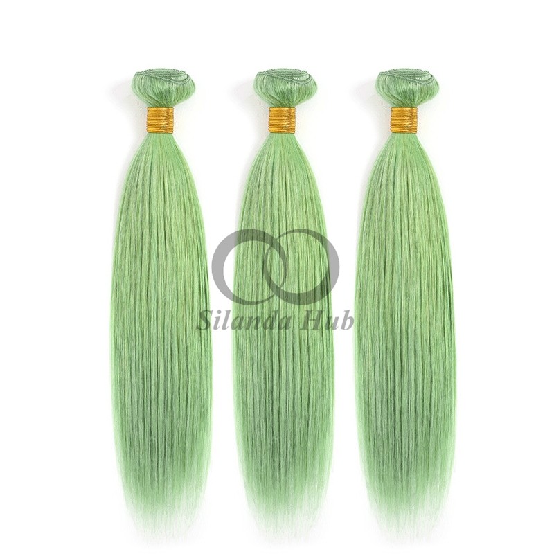 Green Straight Remy Human Hair Bundles Sew In Weave Bundles Brazilian Bundle Deals