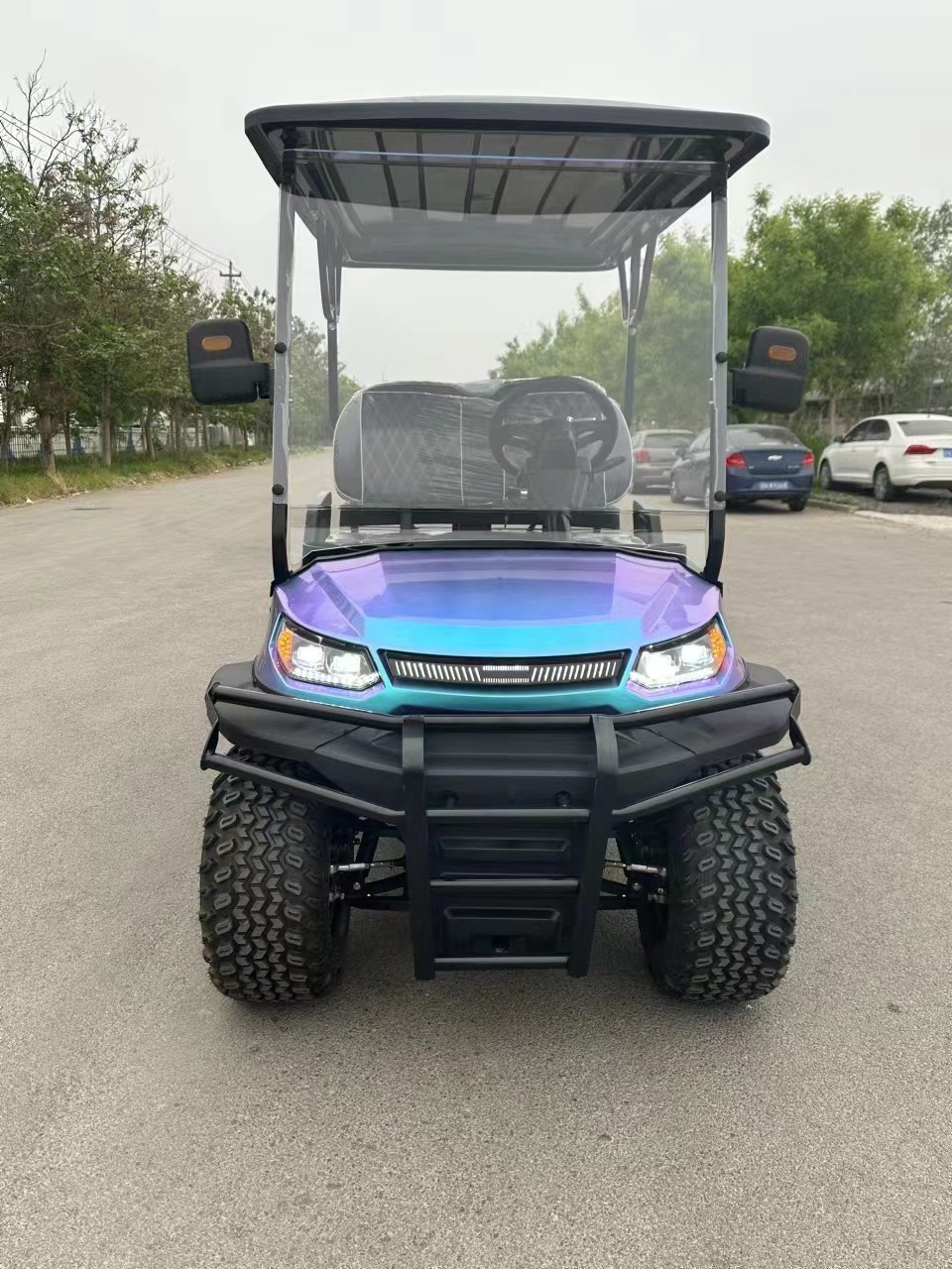 Colorful Purple 2+2 Seat Electric Golf Cart With Four-Arm Independent Suspension And Electromagnetic Brake