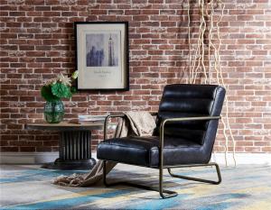 Quality Loft Slate Modern Black Leather Chair , Leather Accent Chairs Golden Metal Legs wholesale