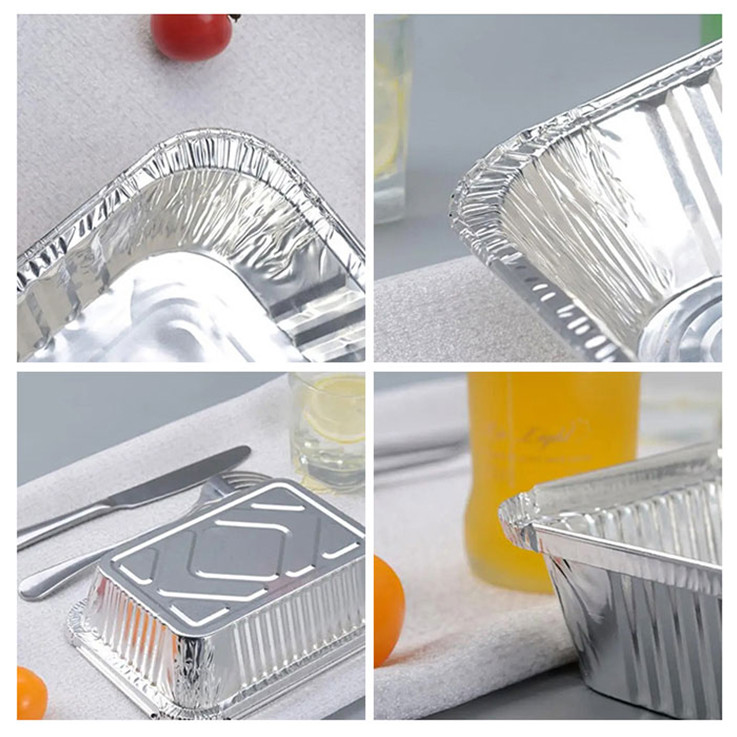 Disposable Food Grade Aluminium Container 450ml And 800ml Tin Foil Trays With Plastic Lid For Food Packaging
