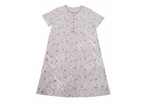 Quality Cotton Pajama Dress Women'S Plus Size Nightgowns With Pink Piping Button Placket Satin Bows wholesale