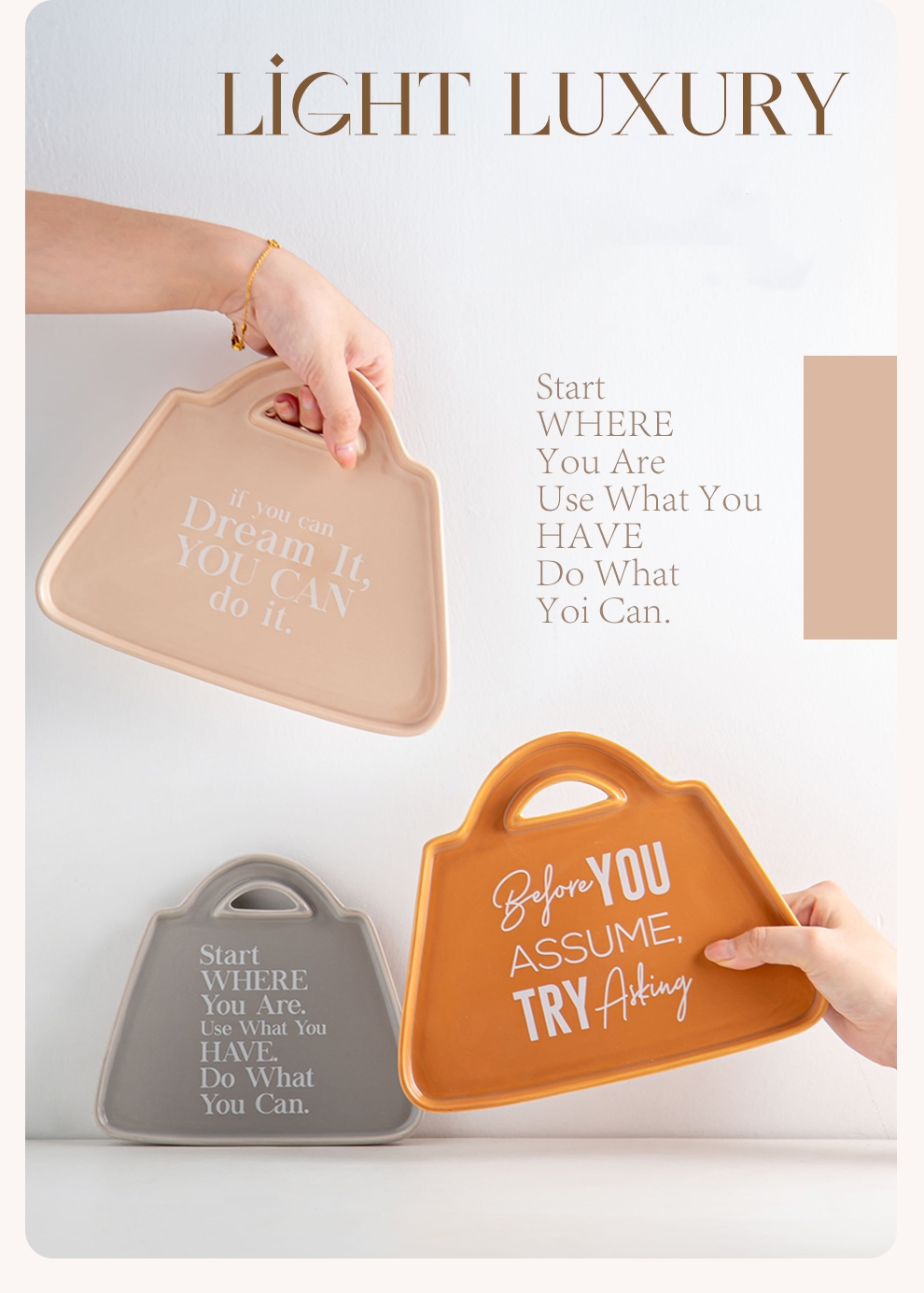 Under Glazed Technique Ceramic Snack Plate Set For Cute Bag Shape Gray Serving Plate