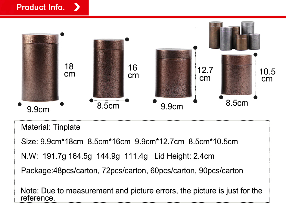 Multisize round Printed Tin Boxes reusable for Coffee storage