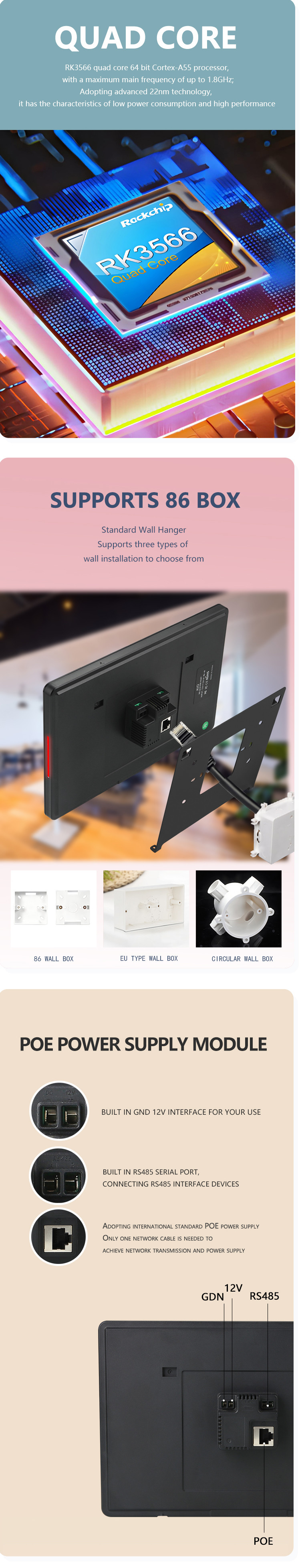 Wall Mount Smart Home Control Panel Tablet 10.1 Inch POE Wifi Android Touch Screen Monitor