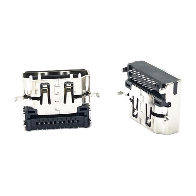 DIP Mini HDMI 2.1 Socket Connector AF 19Pin Std Panel Grd Flange CH2.40mm