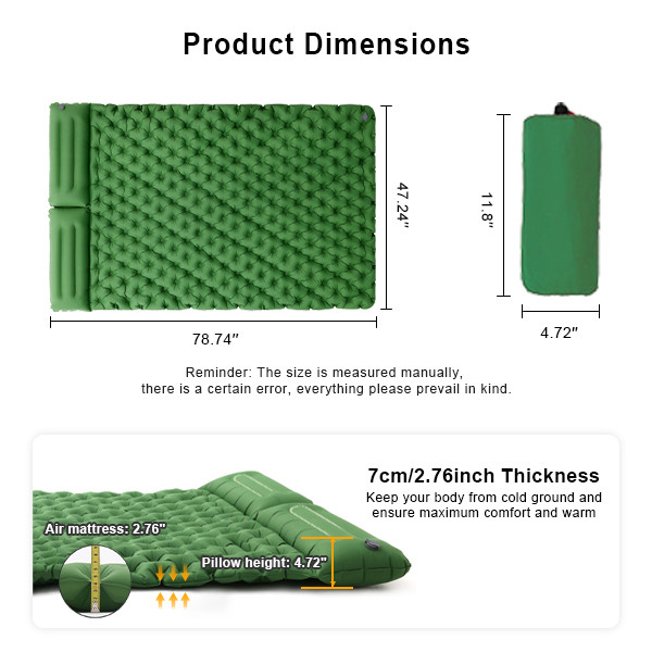 Double Camping Pad For Sleeping Backpacking Sleeping Mat With Pillow
