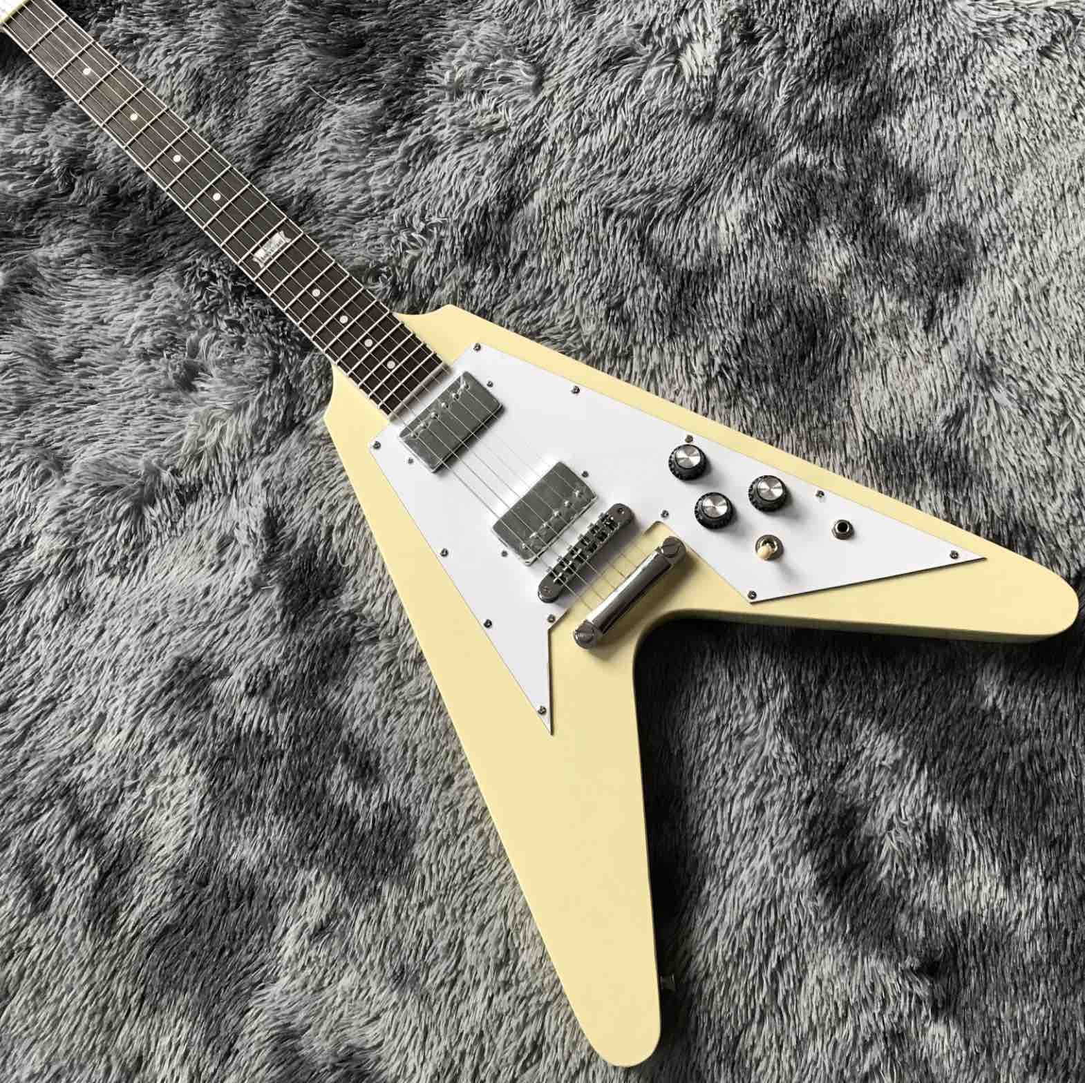 Custom Grand V Shaped Electric Guitar in Cream White