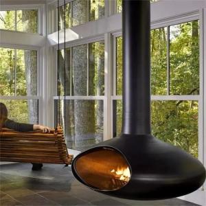 Quality Decorative Morden Indoor Warm Oval Wood Burning Ceiling Suspended Fireplace wholesale