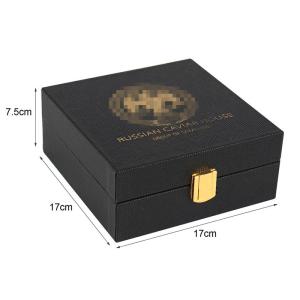 Quality PU Leather Caviar Packaging Gift Box With Gold Foil wholesale