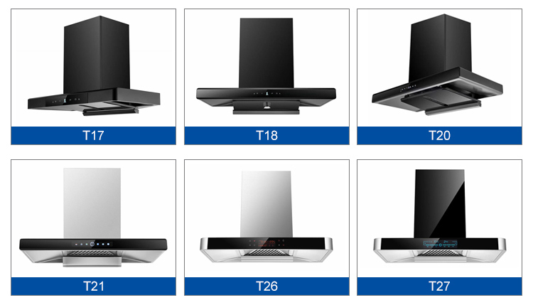 Modern Glass Stainless Steel T Shape Chimney Hood Electric Wall Mounted Range Hood