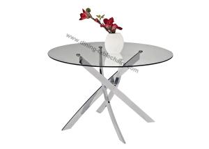 Quality Clear Glass Glossy Chrome Round Dining Table Dia 1.2 Meter Glossy Chromed Legs wholesale