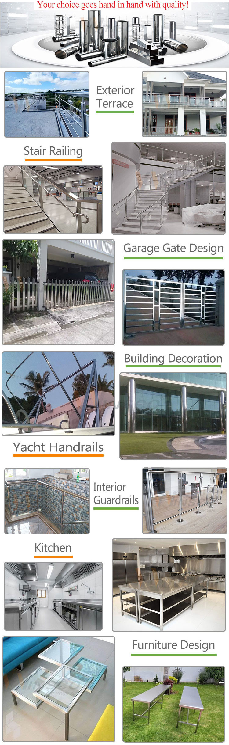 Corridors Stainless Steel Inox Metal Ss Round Pipe Tube Sus 201 304 316 25.4mm 31.8mm 38.1mm 42.4mm 50.8mm 63.5mm