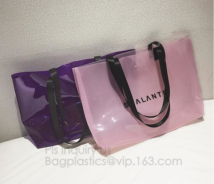 Semi-clear Tote Bags Stripe PVC Shoulder Bag with Pouch, PVC PU Trendy Handbag Shoulder Bag Beach Bag, PVC shoulder bag