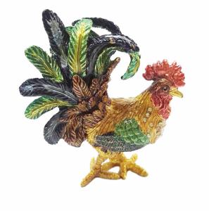 Quality Pretty Cock metal jewelry box Rooster enamel treasure trinket box wholesale