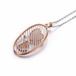 18K Rose Gold White Gold Double Heart Oval Charm with Diamonds Pendant Necklace
