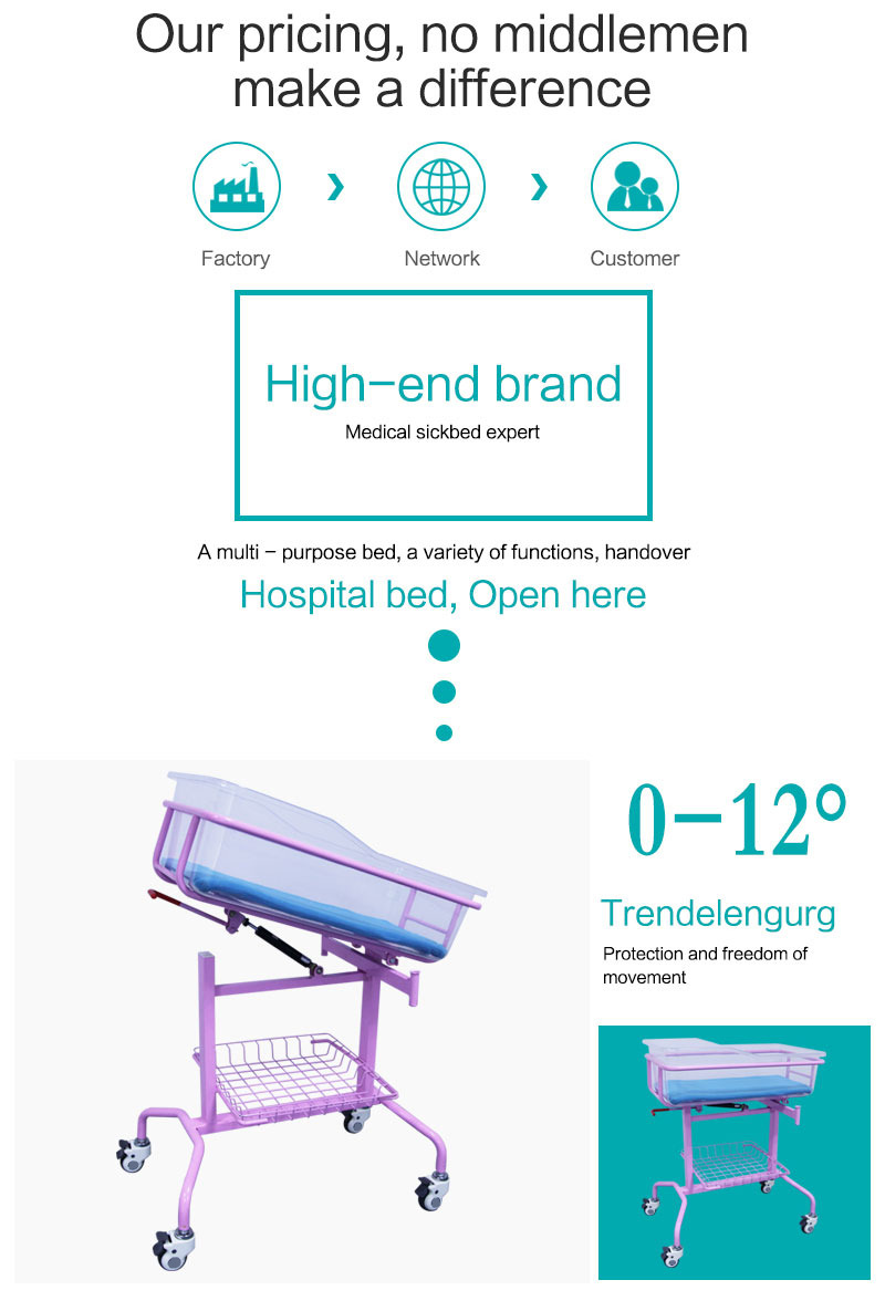 Casters Single Function Metal Baby Medical Bed Plastic Newborn Pediatric Bed Manual Babies Children Hospital Crib