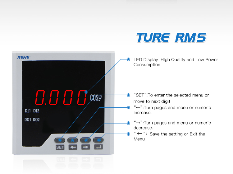 2019 Newest High Quality Size 96*96mm Digital Single Phase Power Factor Meter in Cos Power Meters RH-H31